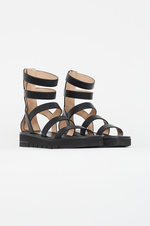 Stuart Weitzman Black Gala Lift Leather Strappy Sandal