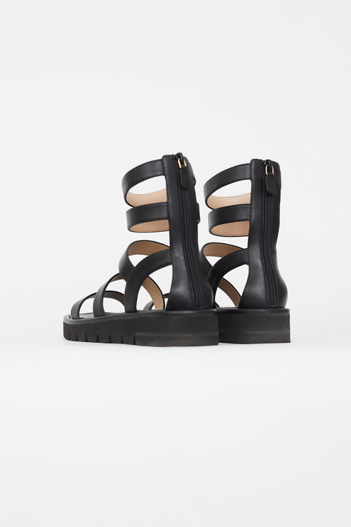 Stuart Weitzman Black Gala Lift Leather Strappy Sandal