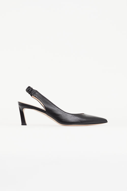 Stuart Weitzman Black Leather Slingback 75 Heel