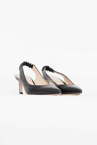 Stuart Weitzman Black Leather Slingback 75 Heel