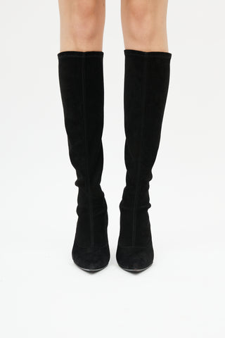 Stuart Weitzman Black Suede 85 To The Knee Boot