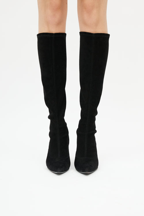 Stuart Weitzman Black Suede 85 To The Knee Boot