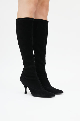 Stuart Weitzman Black Suede 85 To The Knee Boot