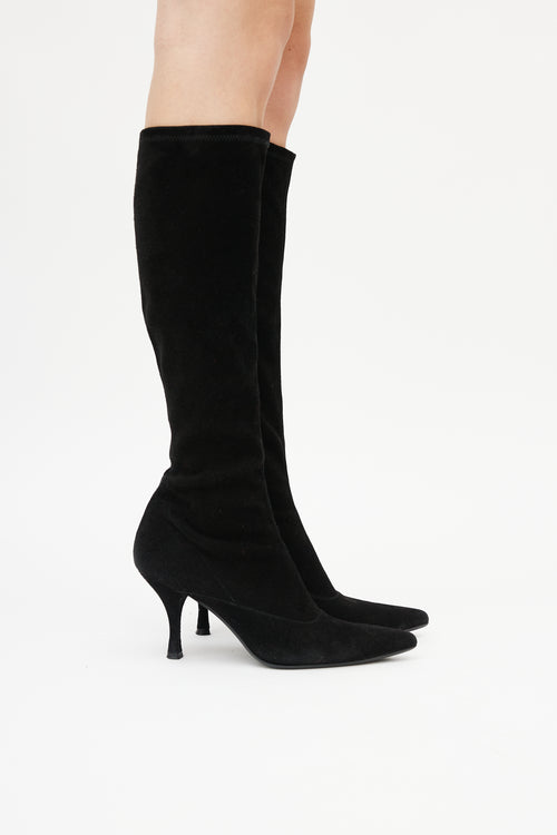 Stuart Weitzman Black Suede 85 To The Knee Boot