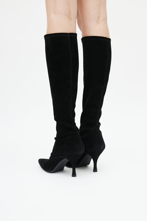 Stuart Weitzman Black Suede 85 To The Knee Boot