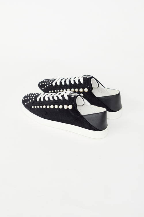 Black Velvet Pearl Embellished Sneaker Stuart Weitzman