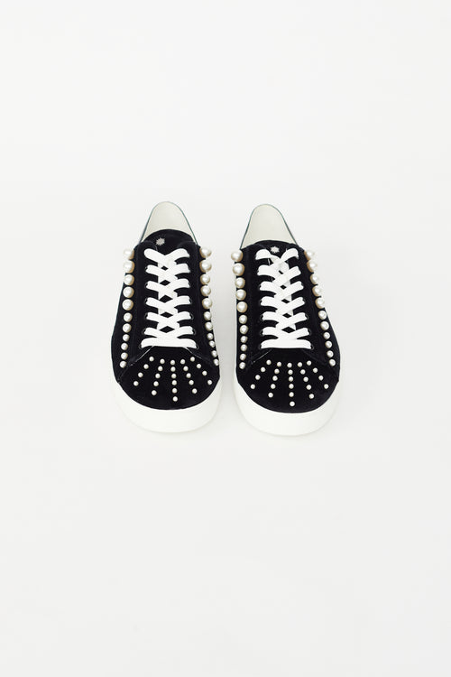 Black Velvet Pearl Embellished Sneaker Stuart Weitzman