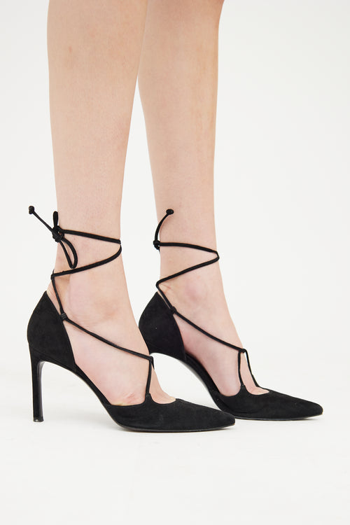 Stuart Weitzman Black Suede Lace Up Pump