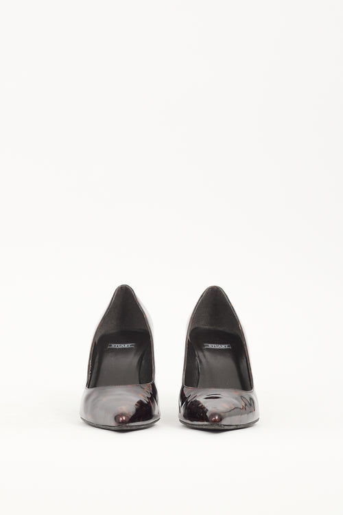 Stuart Weitzman Brown 
Black Patent Leather Pump