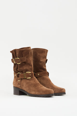 Stuart Weitzman Brown Suede Buckle Ankle Boot