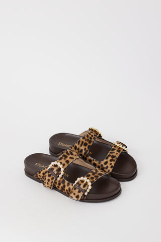 Stuart Weitzman Brown Printed Pearl Buckle Piper Sandal