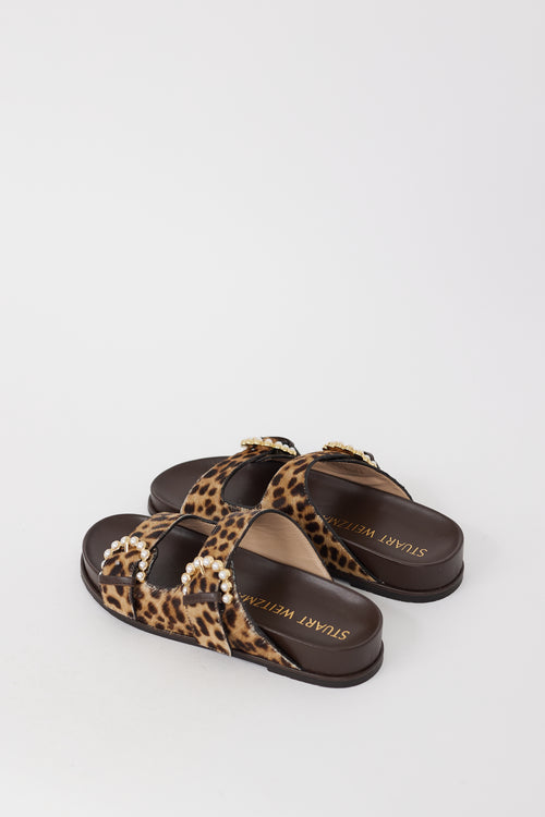 Stuart Weitzman Brown Printed Pearl Buckle Piper Sandal