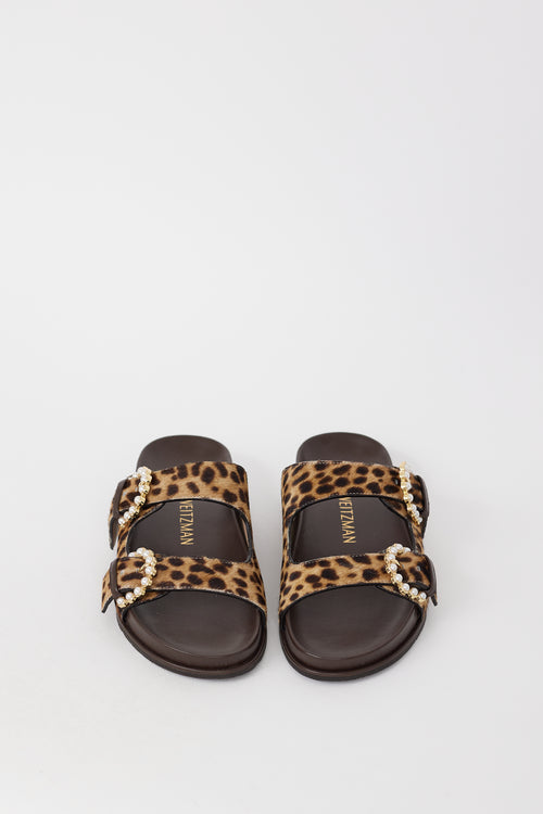 Stuart Weitzman Brown Printed Pearl Buckle Piper Sandal