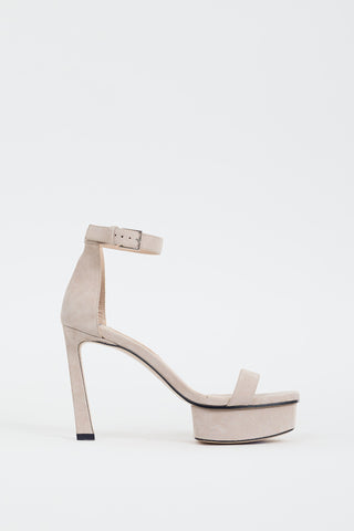 Stuart Weitzman Grey Suede Ankle Strap Platform Heel