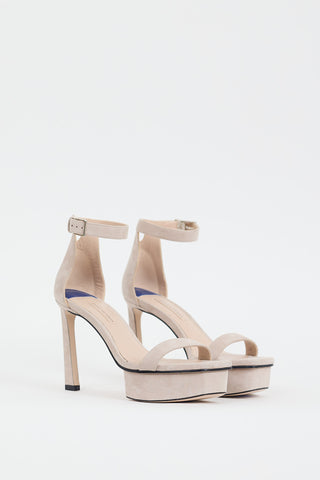 Stuart Weitzman Grey Suede Ankle Strap Platform Heel