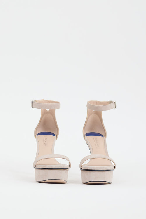 Stuart Weitzman Grey Suede Ankle Strap Platform Heel