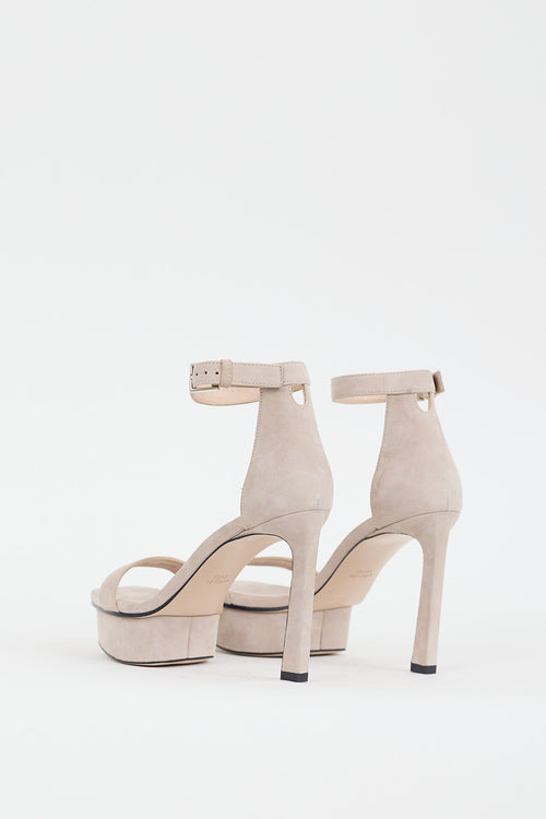 Stuart Weitzman Grey Suede Ankle Strap Platform Heel