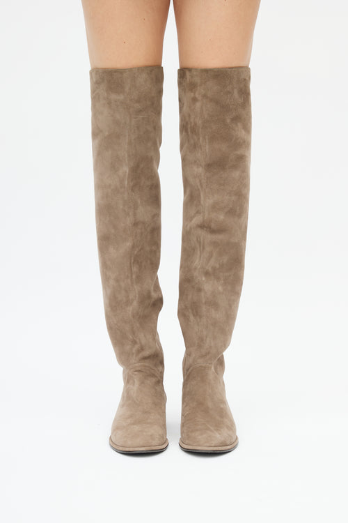 Stuart Weitzman Khaki Suede Over The Knee Boot