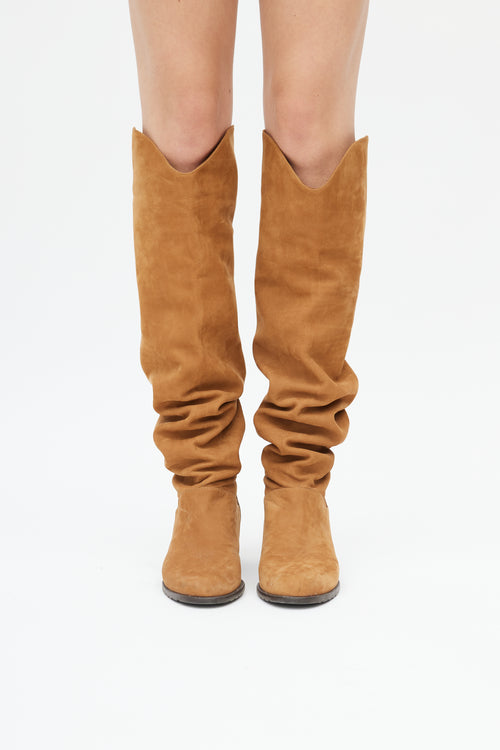 Stuart Weitzman Light Brown Suede Scrunch Knee Boot