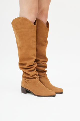 Stuart Weitzman Light Brown Suede Scrunch Knee Boot