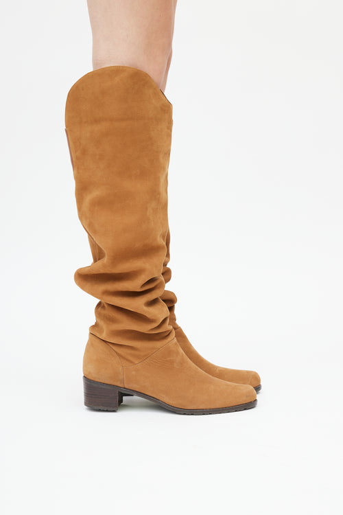 Stuart Weitzman Light Brown Suede Scrunch Knee Boot