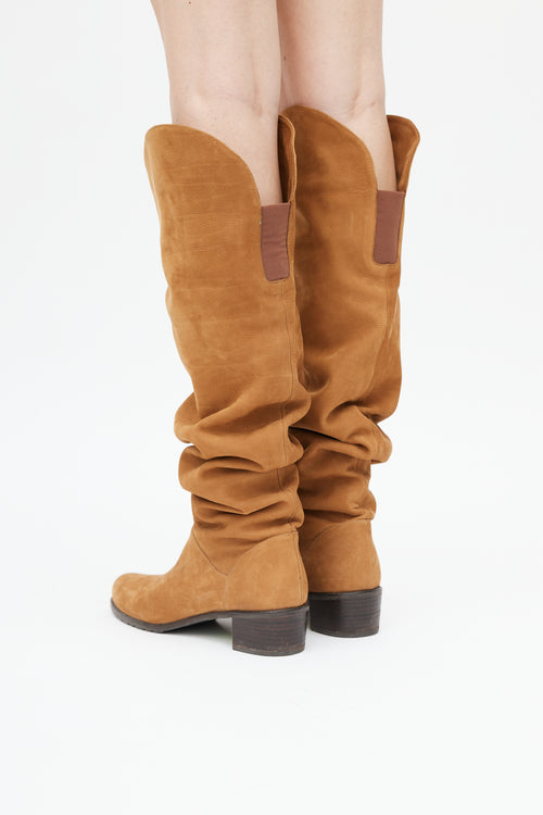 Stuart Weitzman Light Brown Suede Scrunch Knee Boot