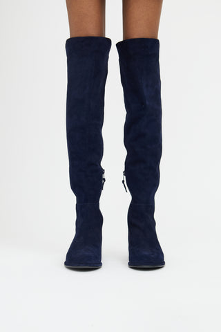 Stuart Weitzman Navy Suede Knee High Boot