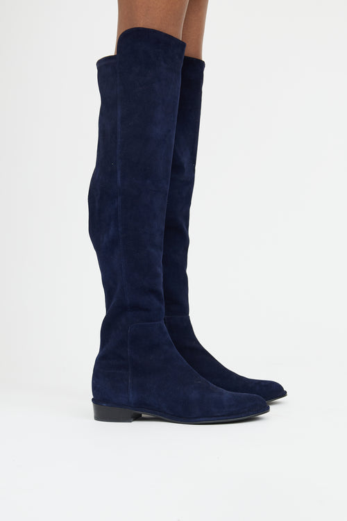 Stuart Weitzman Navy Suede Knee High Boot