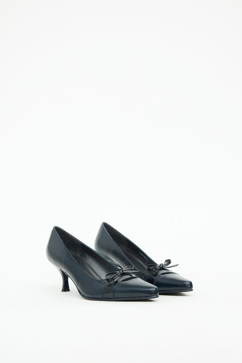 Stuart Weitzman Navy Bow Kitten Heel