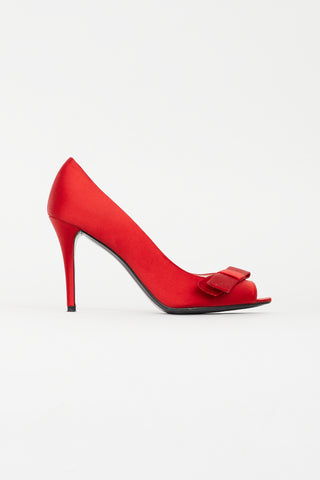 Stuart Weitzman Red Satin Bow Heel