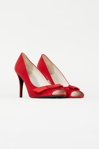 Stuart Weitzman Red Satin Bow Heel