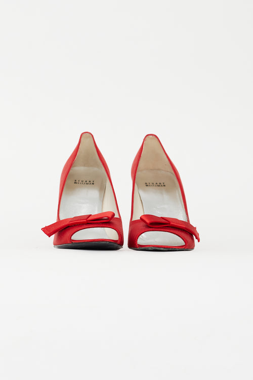 Stuart Weitzman Red Satin Bow Heel