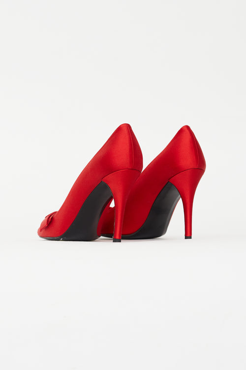 Stuart Weitzman Red Satin Bow Heel