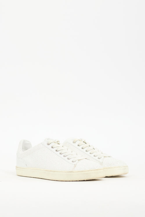 Stuart Weitzman White Leather Sparkly Sneaker