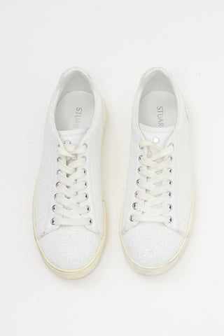 Stuart Weitzman White Leather Sparkly Sneaker