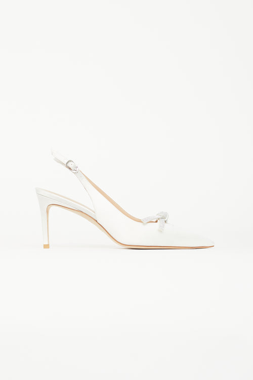 Stuart Weitzman White SW Bow 75 Slingback Heel