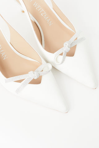 Stuart Weitzman White SW Bow 75 Slingback Heel