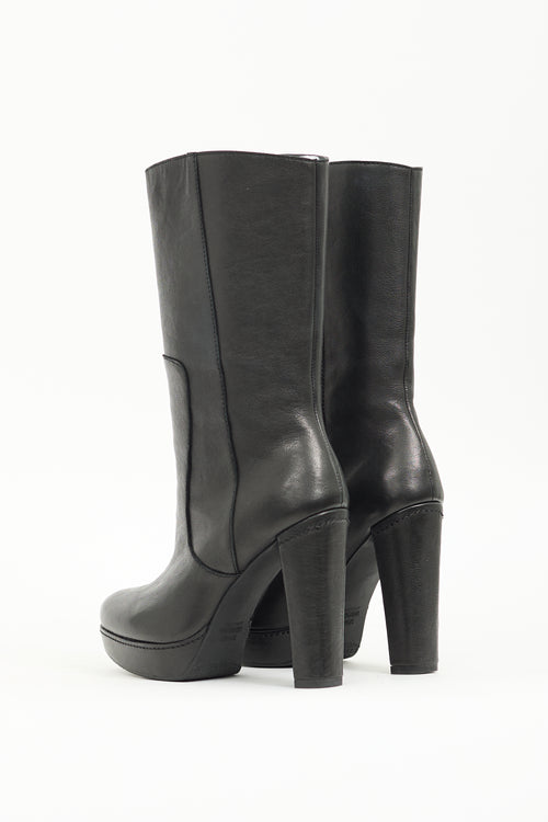 Stuart Weitzman Black Leather Heeled Platform Boot