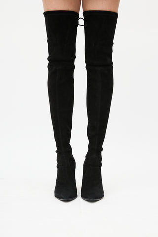 Stuart Weitzman Black Suede Pointed Toe Over The Knee Boot