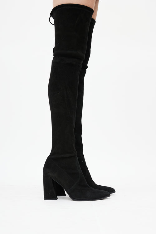 Stuart Weitzman Black Suede Pointed Toe Over The Knee Boot