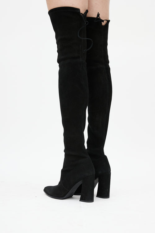 Stuart Weitzman Black Suede Pointed Toe Over The Knee Boot