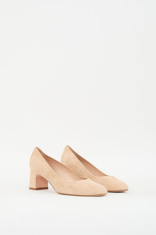 Stuart Weitzman Beige Suede Block Heeled Pump