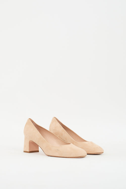 Stuart Weitzman Beige Suede Block Heeled Pump