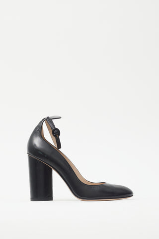 Stuart Weitzman Black Leather Ankle Strap Pump