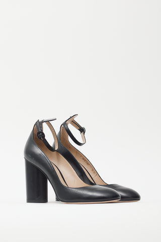 Stuart Weitzman Black Leather Ankle Strap Pump