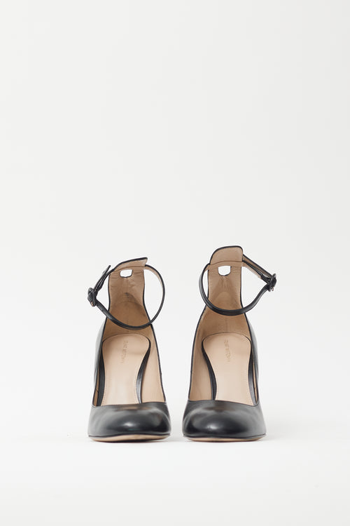 Stuart Weitzman Black Leather Ankle Strap Pump