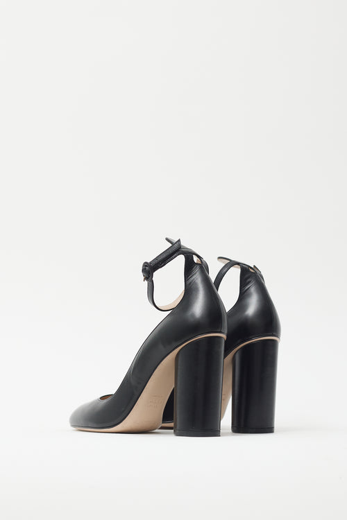 Stuart Weitzman Black Leather Ankle Strap Pump