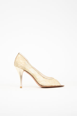 Stuart Weitzman Lace Open Toe Pump