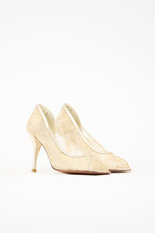 Stuart Weitzman Lace Open Toe Pump