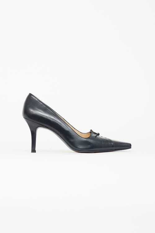 Stuart Weitzman Navy Leather Bow Pump